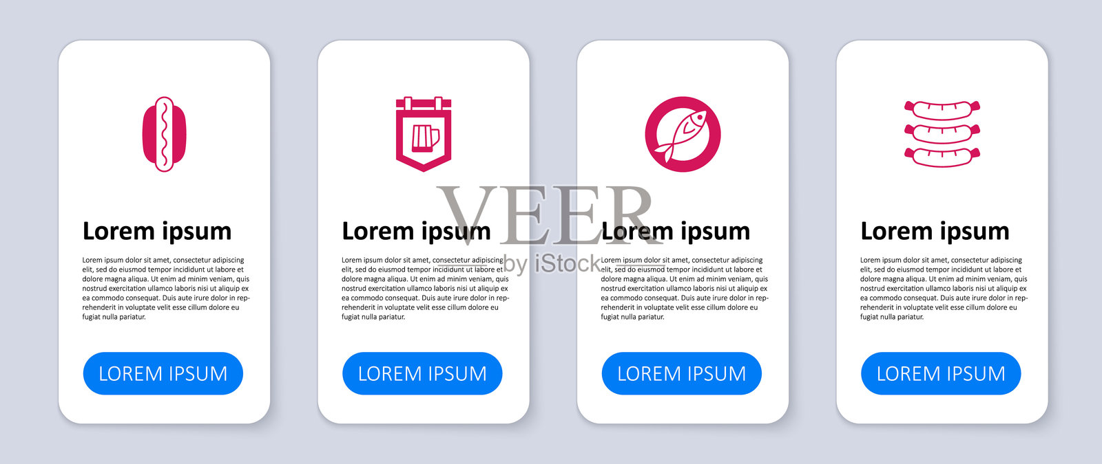香肠、干鱼、带啤酒和热狗三明治的街头招牌。商业信息图表模板。矢量图。插画图片素材