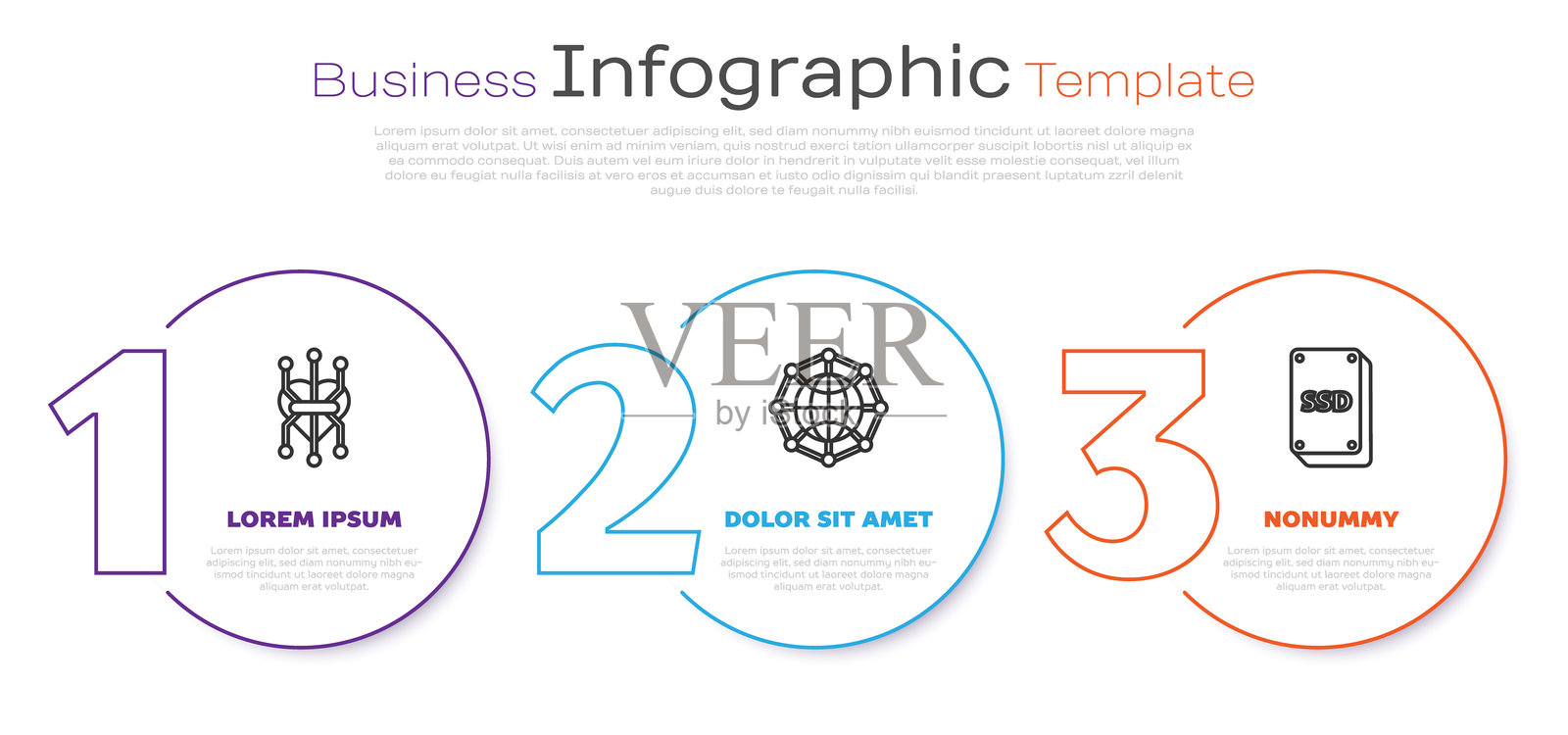 设置线处理器、全球技术或社交网络和SSD卡。商业信息图表模板。矢量图。插画图片素材