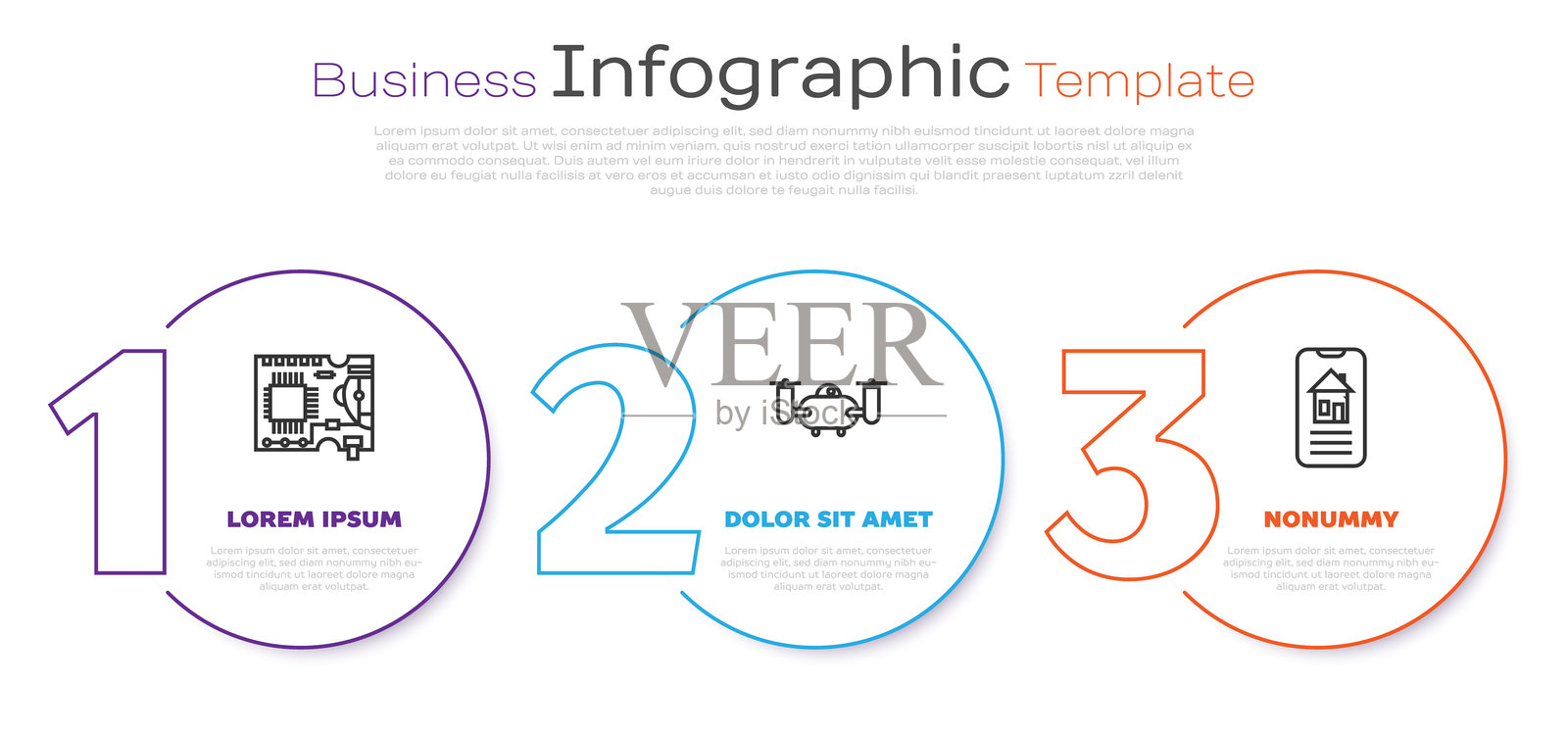 印刷电路板PCB，配备动作相机的无人机飞行，智能家居。商业信息图模板。矢量图。插画图片素材