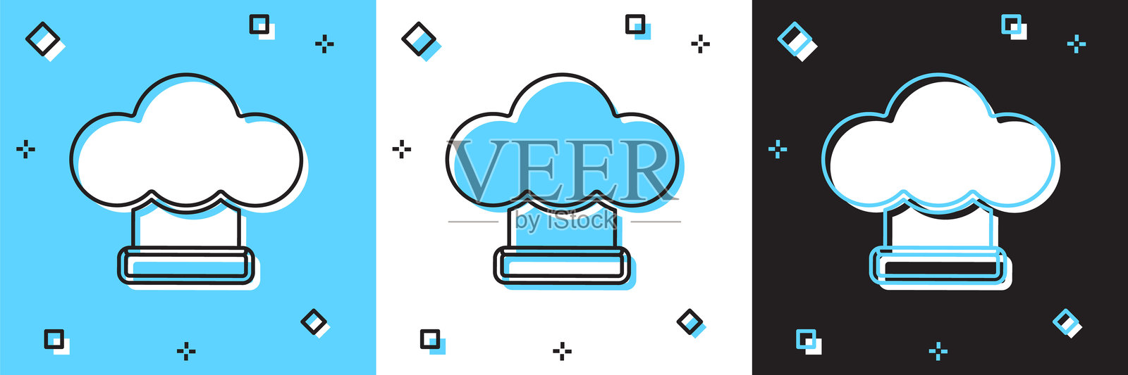 厨师帽图标，背景为蓝白色和黑色。烹饪符号。厨师帽。矢量图。插画图片素材