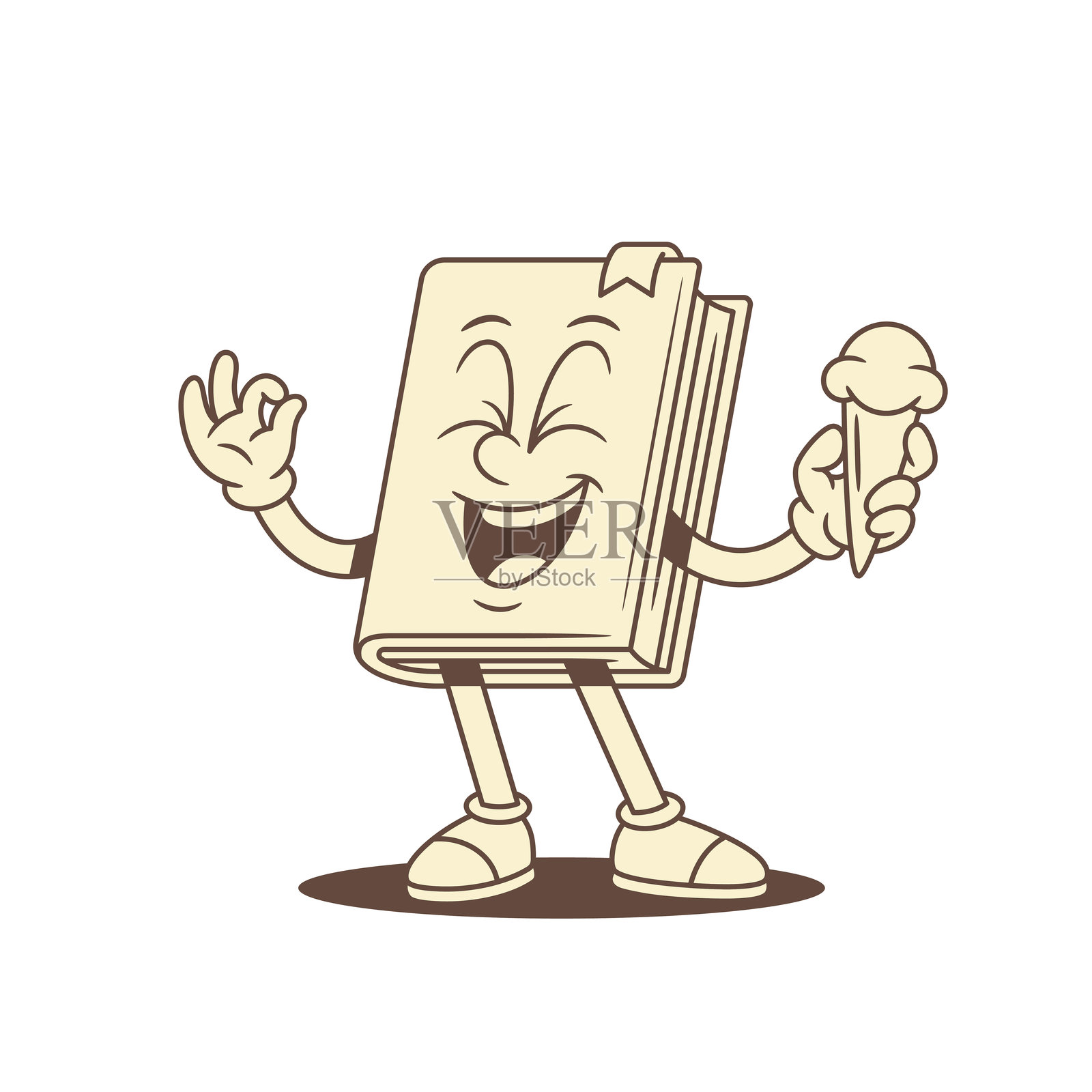 笑着的儿童书籍卡通角色与冰淇淋的矢量插图插画图片素材