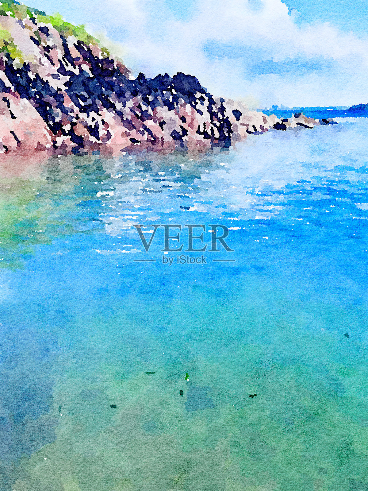 用Waterlogue绘制的佩姆布鲁克郡海岸风景照片摄影图片