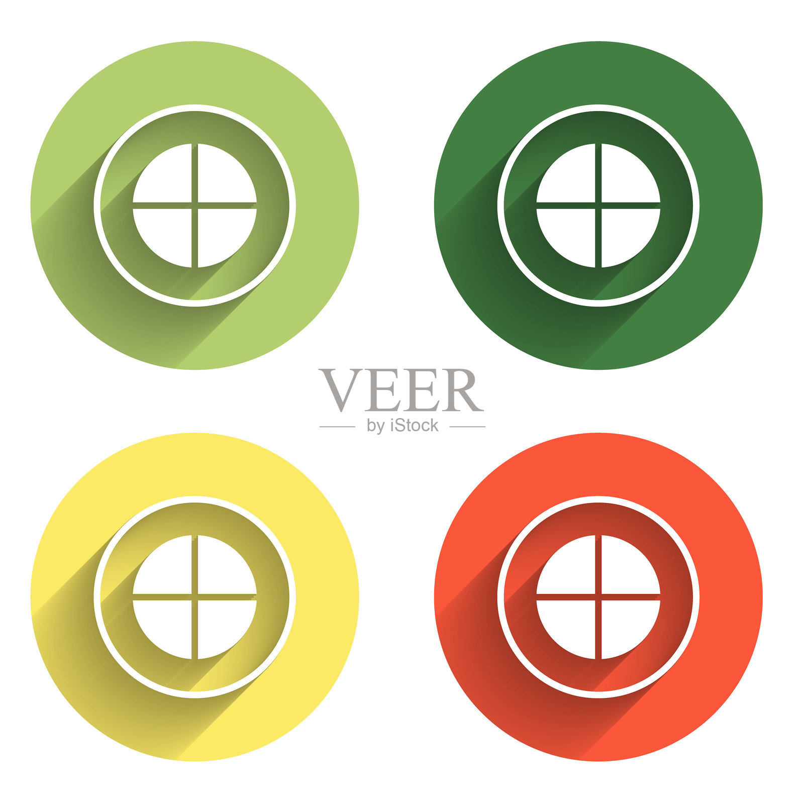 地球仪图标，带有长阴影背景。世界或地球标志。全球互联网符号。几何形状。彩色圆形按钮。矢量图。插画图片素材