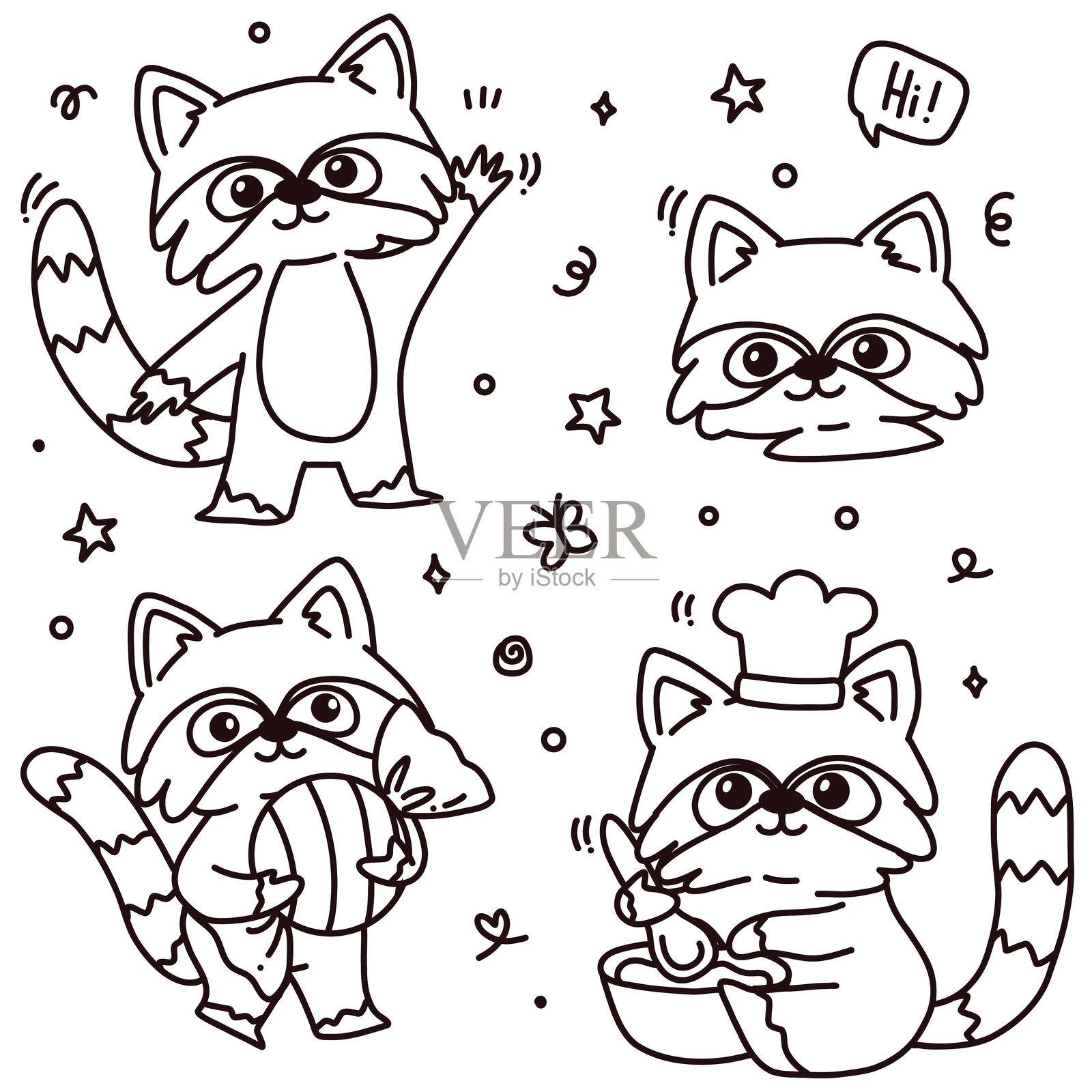 可爱的矢量浣熊插画图片素材