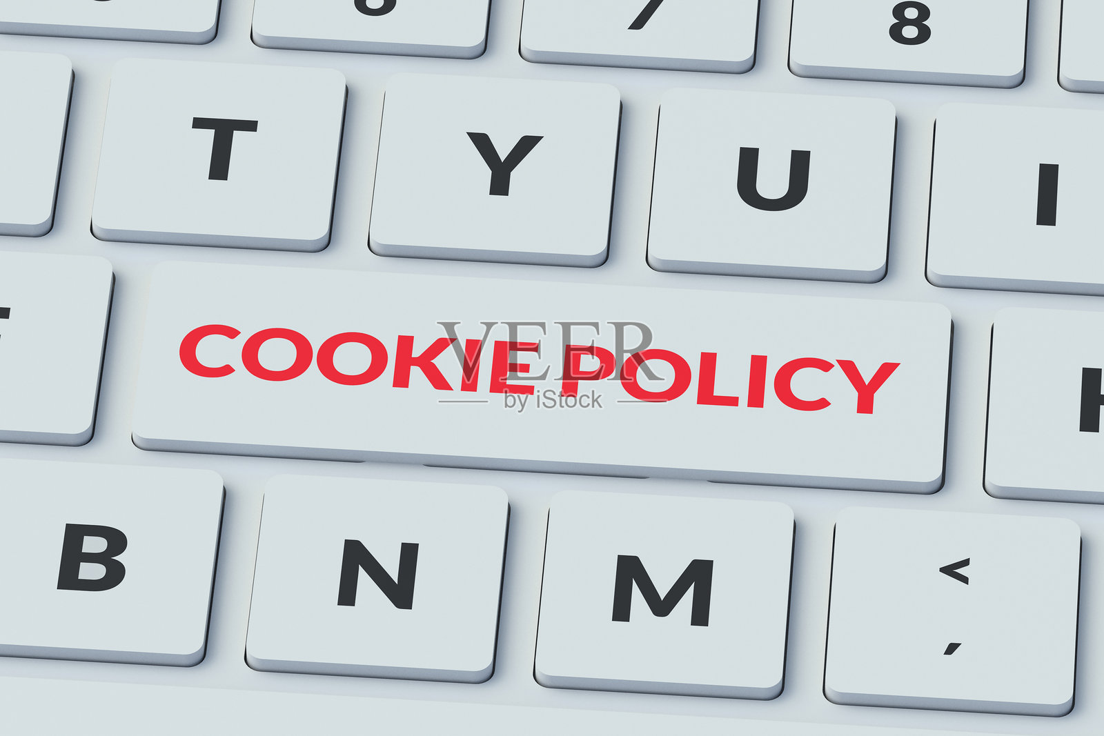 键盘按钮上的Cookie政策字样。互联网私人信息访问的概念。3D渲染。照片摄影图片