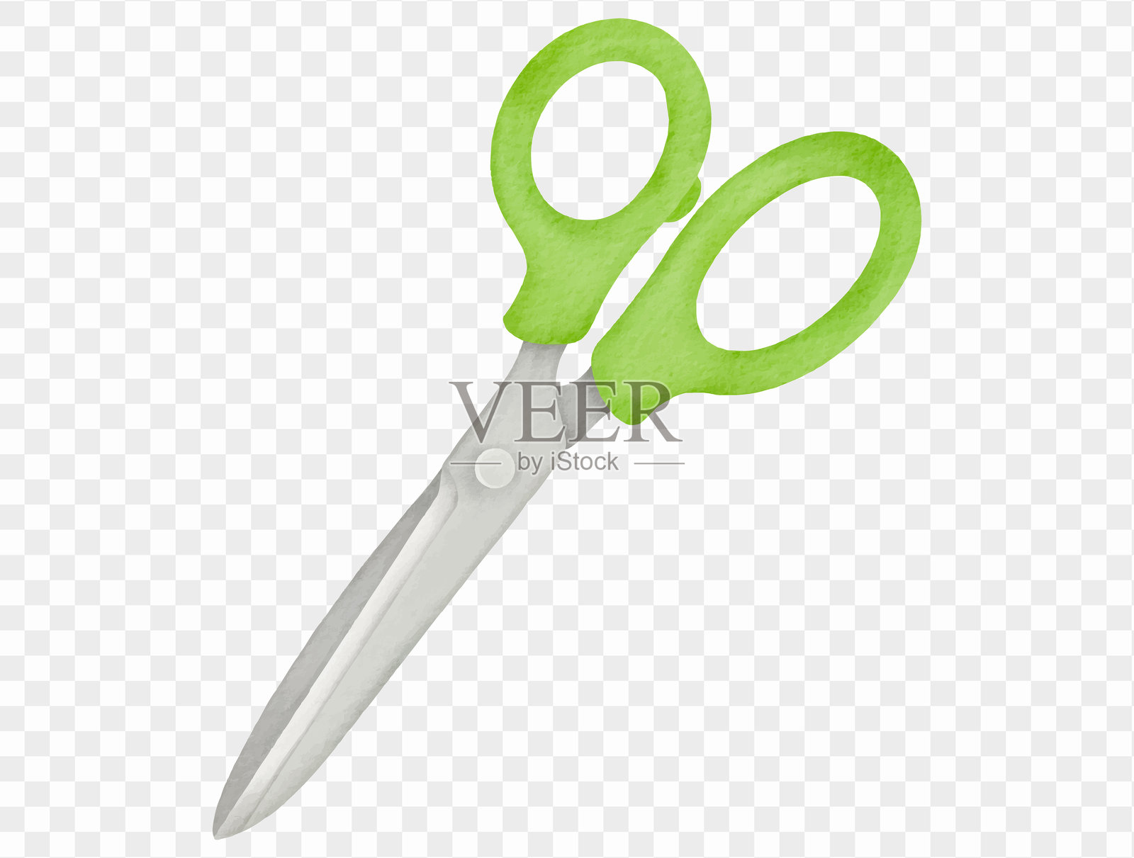 水彩绿色剪刀，学校用切割工具，孤立矢量图。插画图片素材