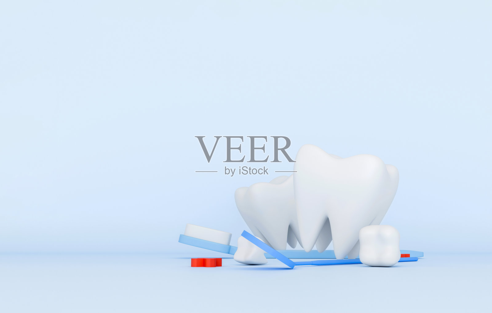 3D牙齿健康模型，包含牙齿、牙龈、维生素和矿物质，用于口腔护理和医疗推广照片摄影图片