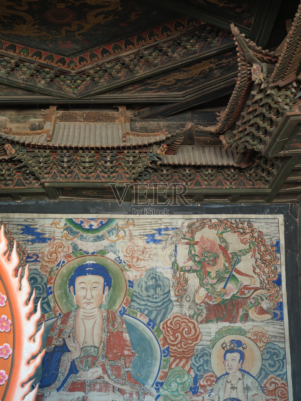 中国山西省应县净土寺的建筑细节照片摄影图片