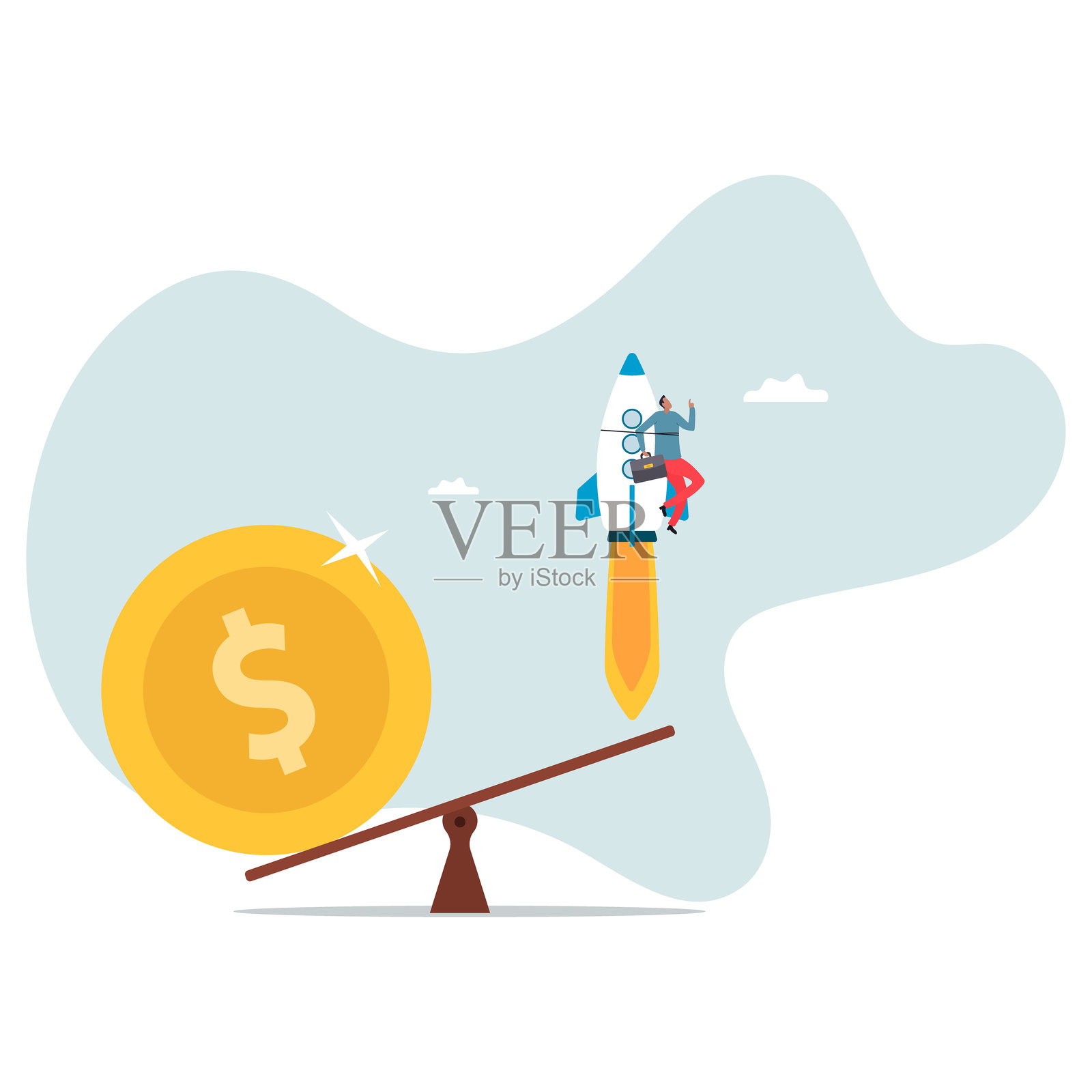 经济刺激资金，中央银行注入资金以促进商业并从新冠病毒COVID-19危机中恢复，关于一个男人和他的生活。插画图片素材