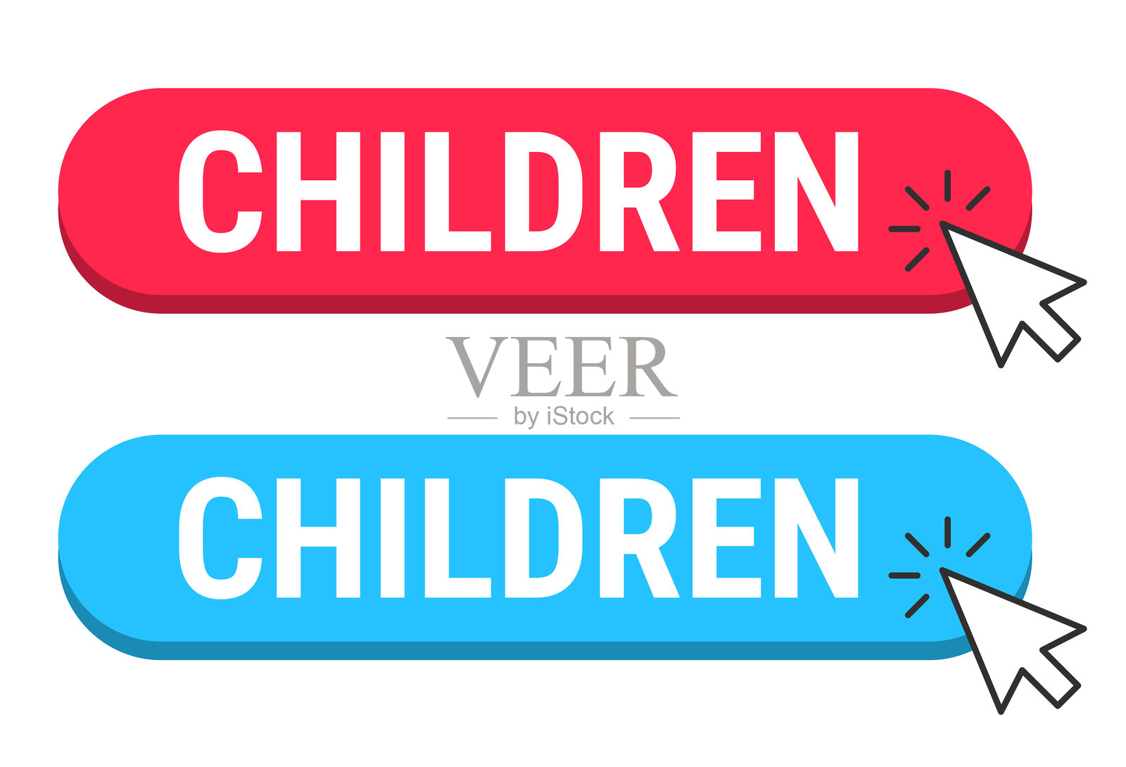 儿童 - 白色背景上的红色和蓝色按钮与光标插画图片素材