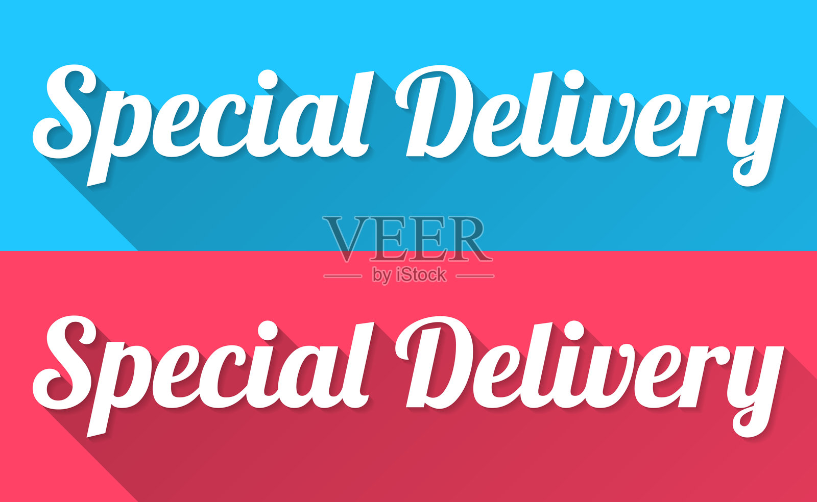 特别快递 - 蓝色和红色背景上的扁平设计与长阴影插画图片素材