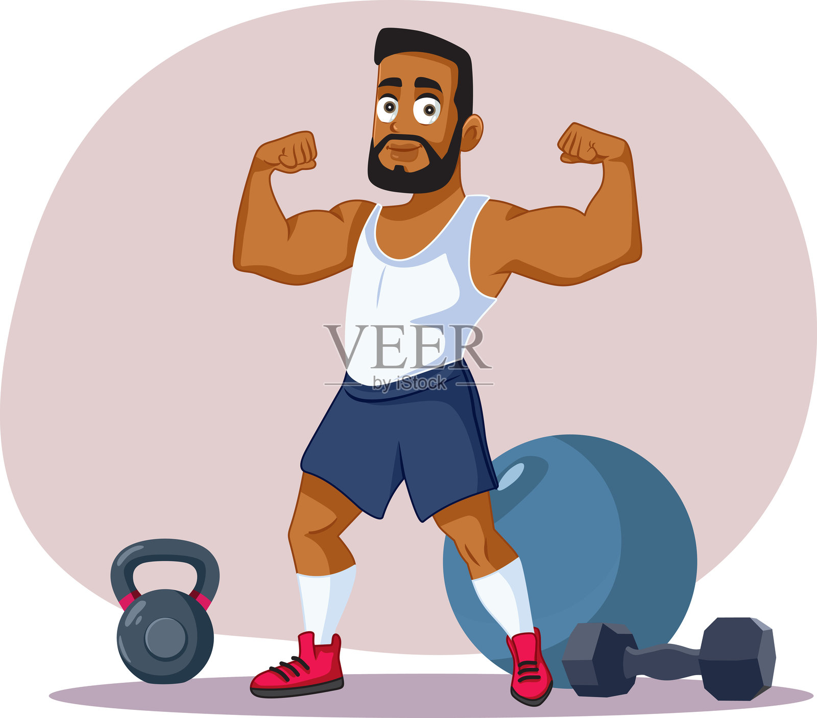 强壮的男人进行举重训练的矢量卡通角色插画图片素材