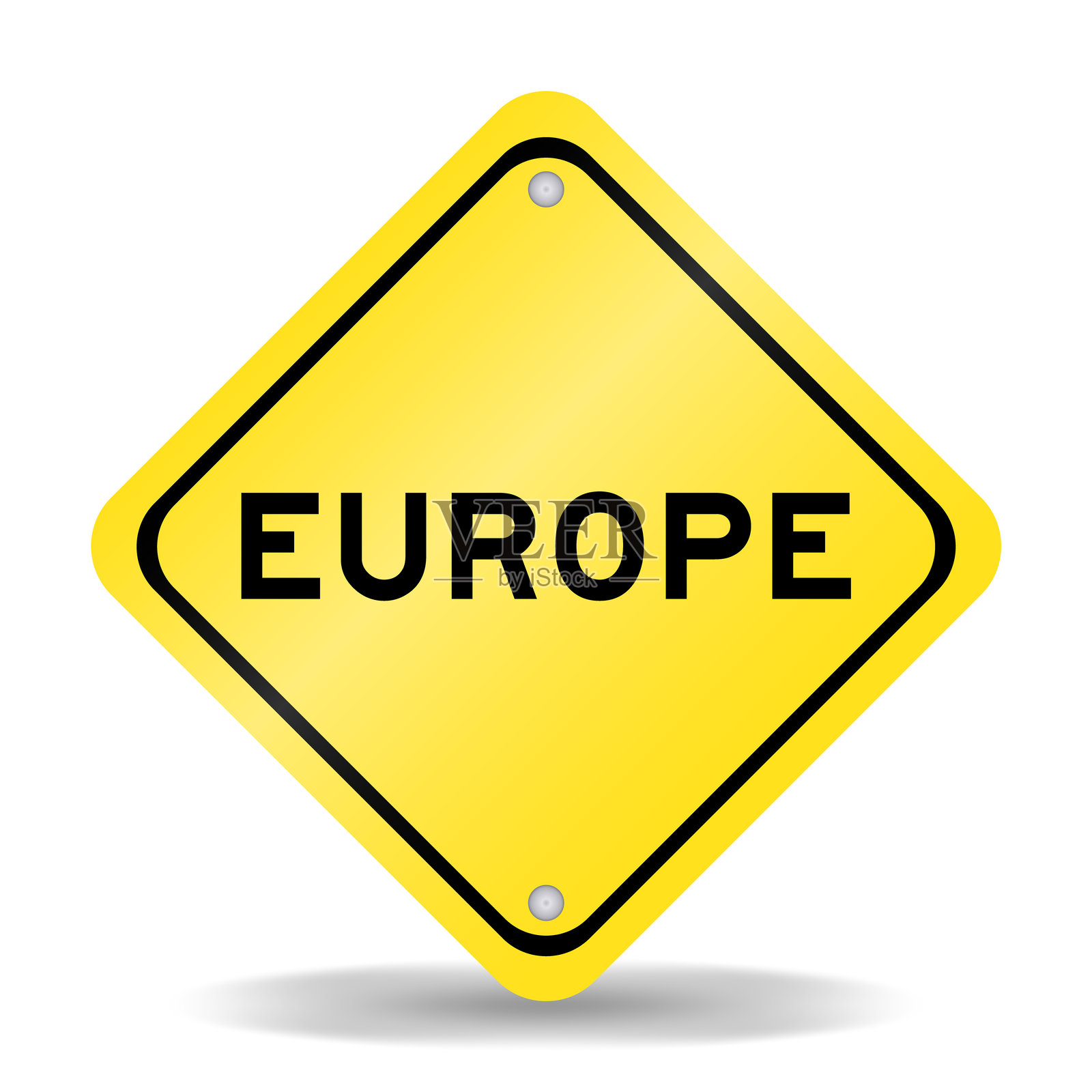 白色背景上的黄色交通标志，上面写着“欧洲”插画图片素材