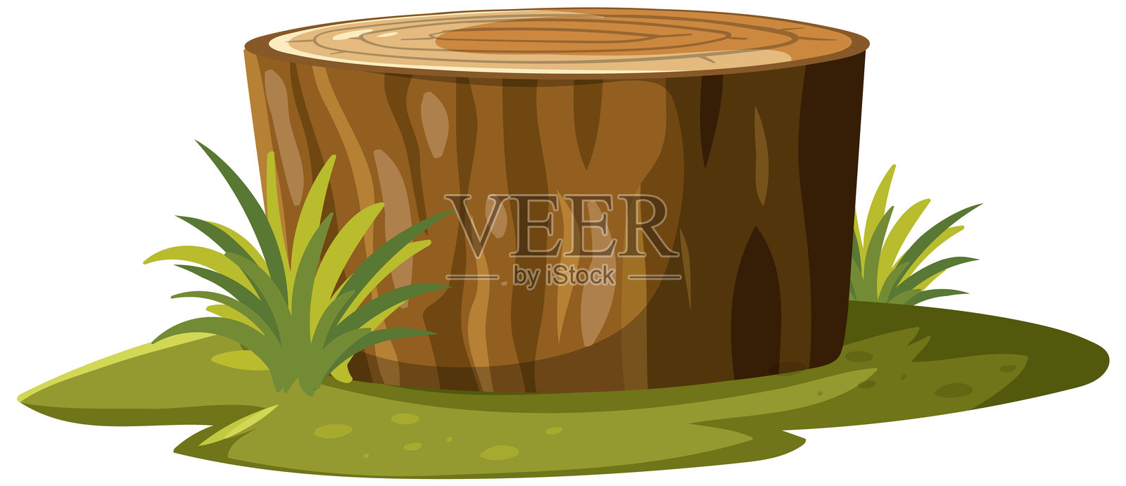 草地上的树桩与绿色灌木的矢量插图插画图片素材