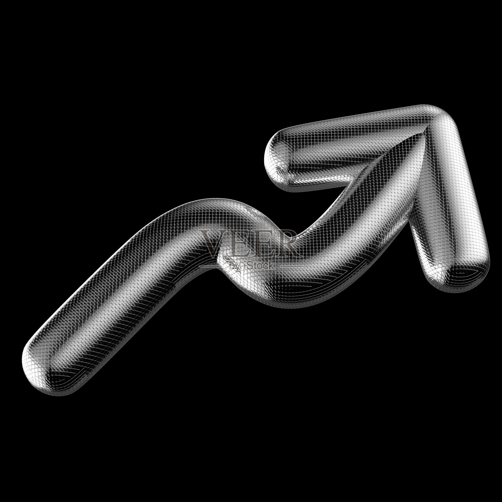 闪亮的金属质感充气箭头3D形状，孤立展示照片摄影图片