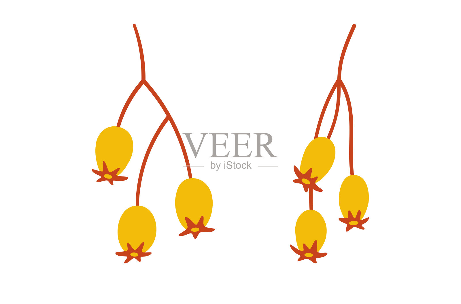 一组种子灌木，枝条上有黄色浆果，白色背景上的矢量元素插画图片素材