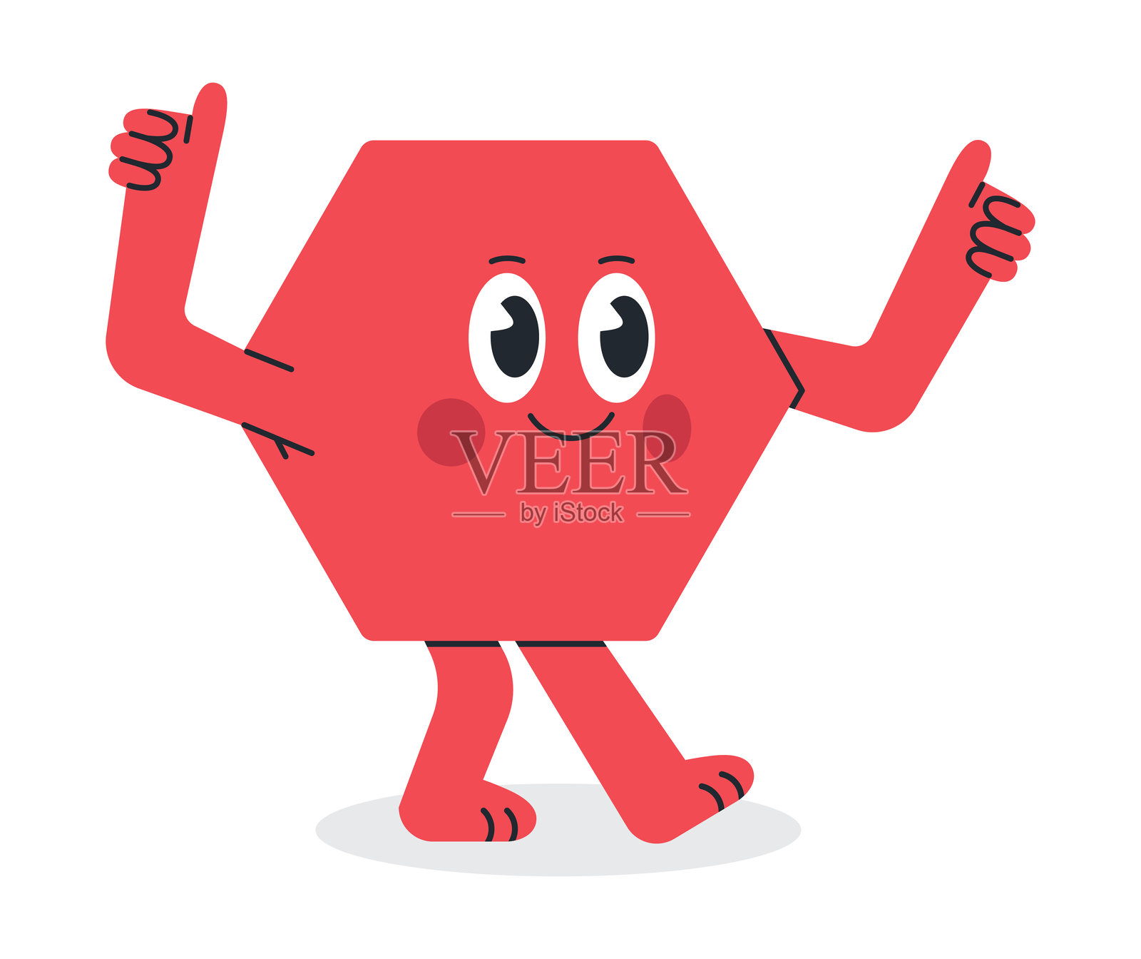 用于数学学校学习的多边形图形。几何多边形吉祥物，带有搞笑表情的平面矢量插图。可爱的吉祥物在白色背景上。插画图片素材