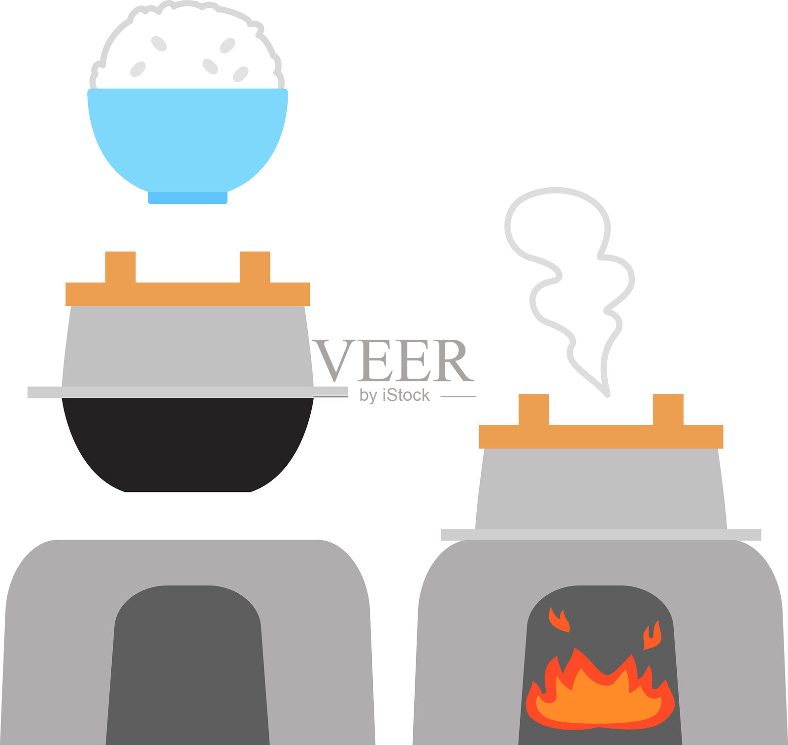 在火炉上煮的米饭插画图片素材