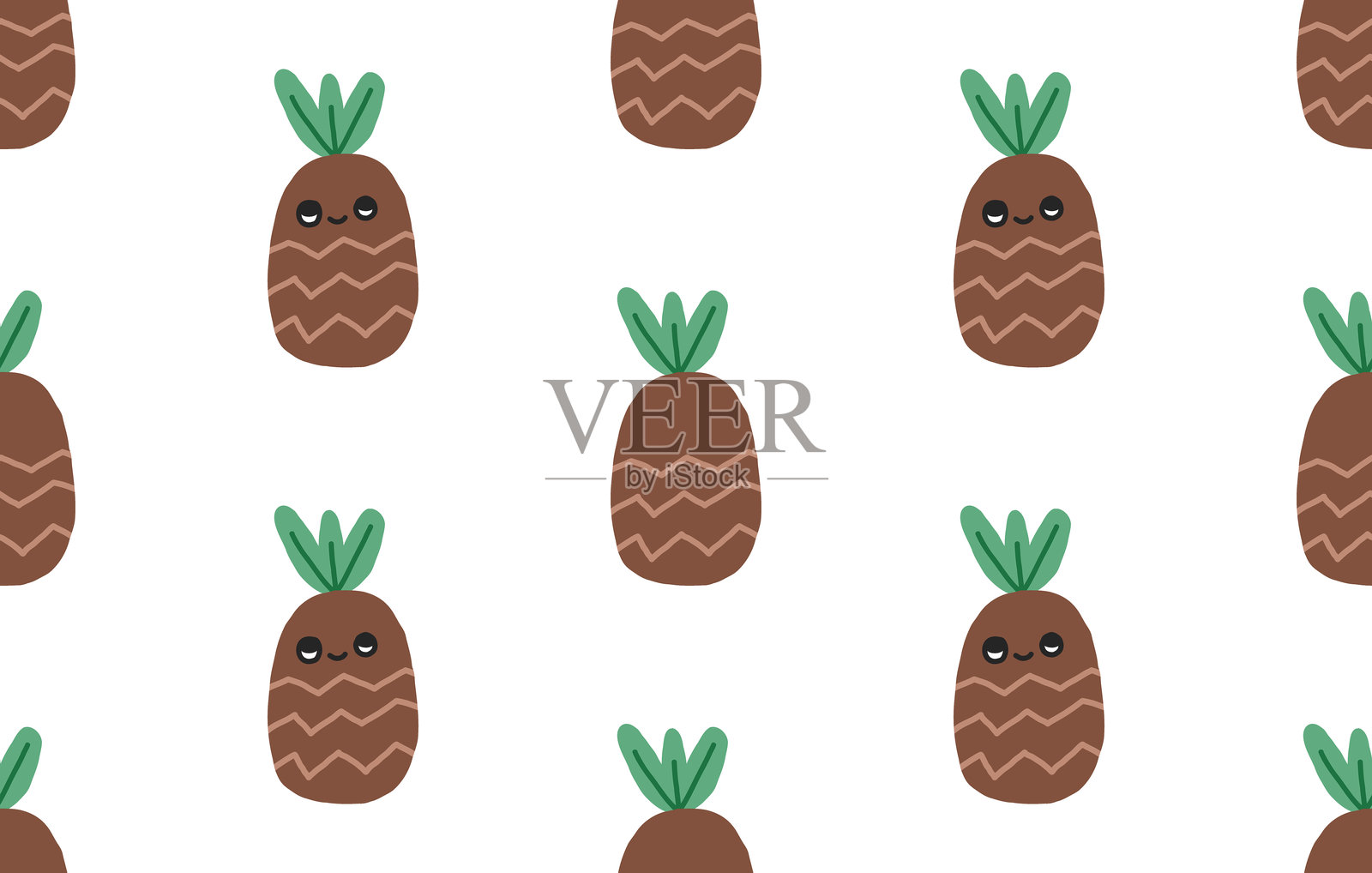 手绘菠萝无缝图案。白色背景上的矢量插图插画图片素材