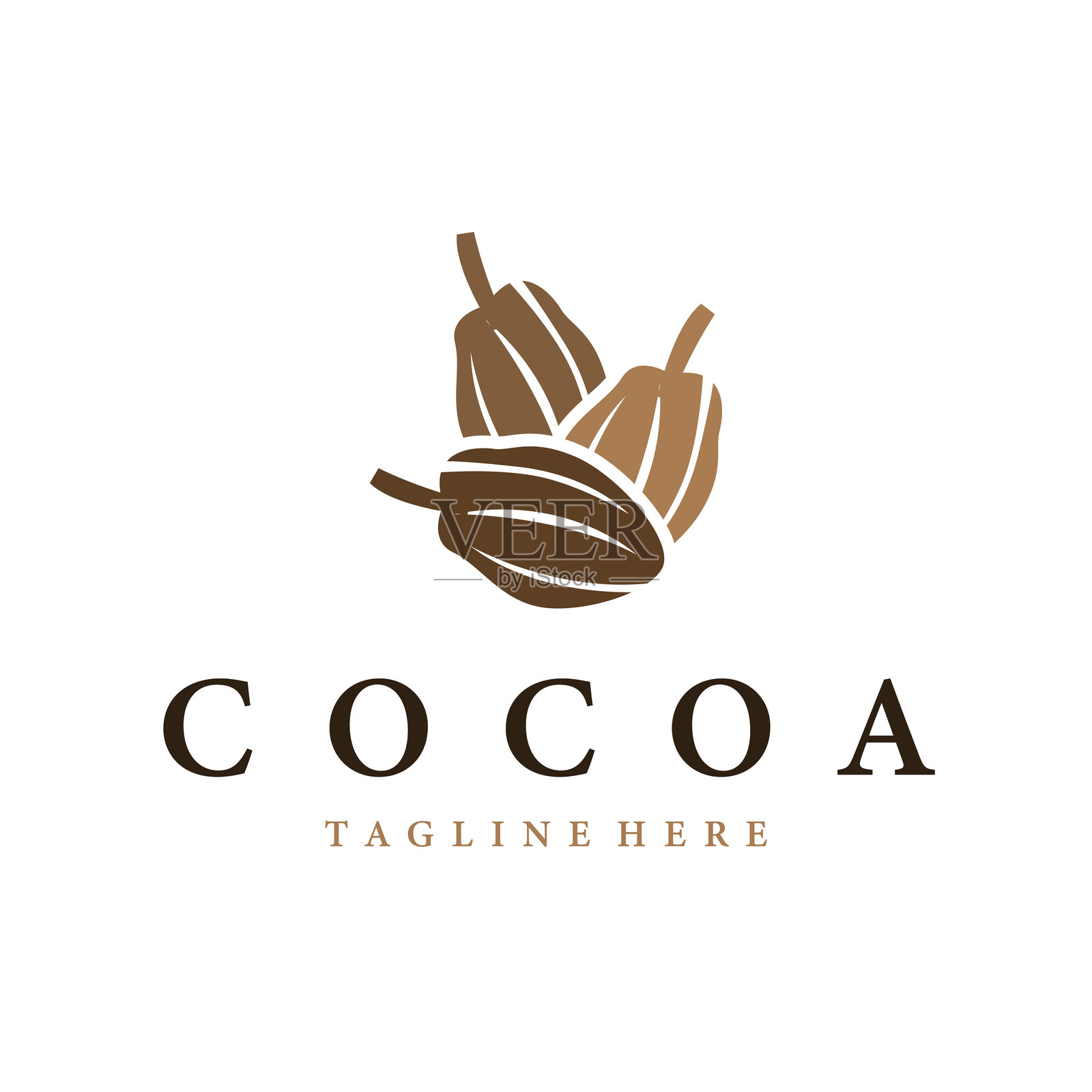 可可豆标志设计概念，水果巧克力饮料轮廓及种植园符号插图图标模板矢量设计插画图片素材