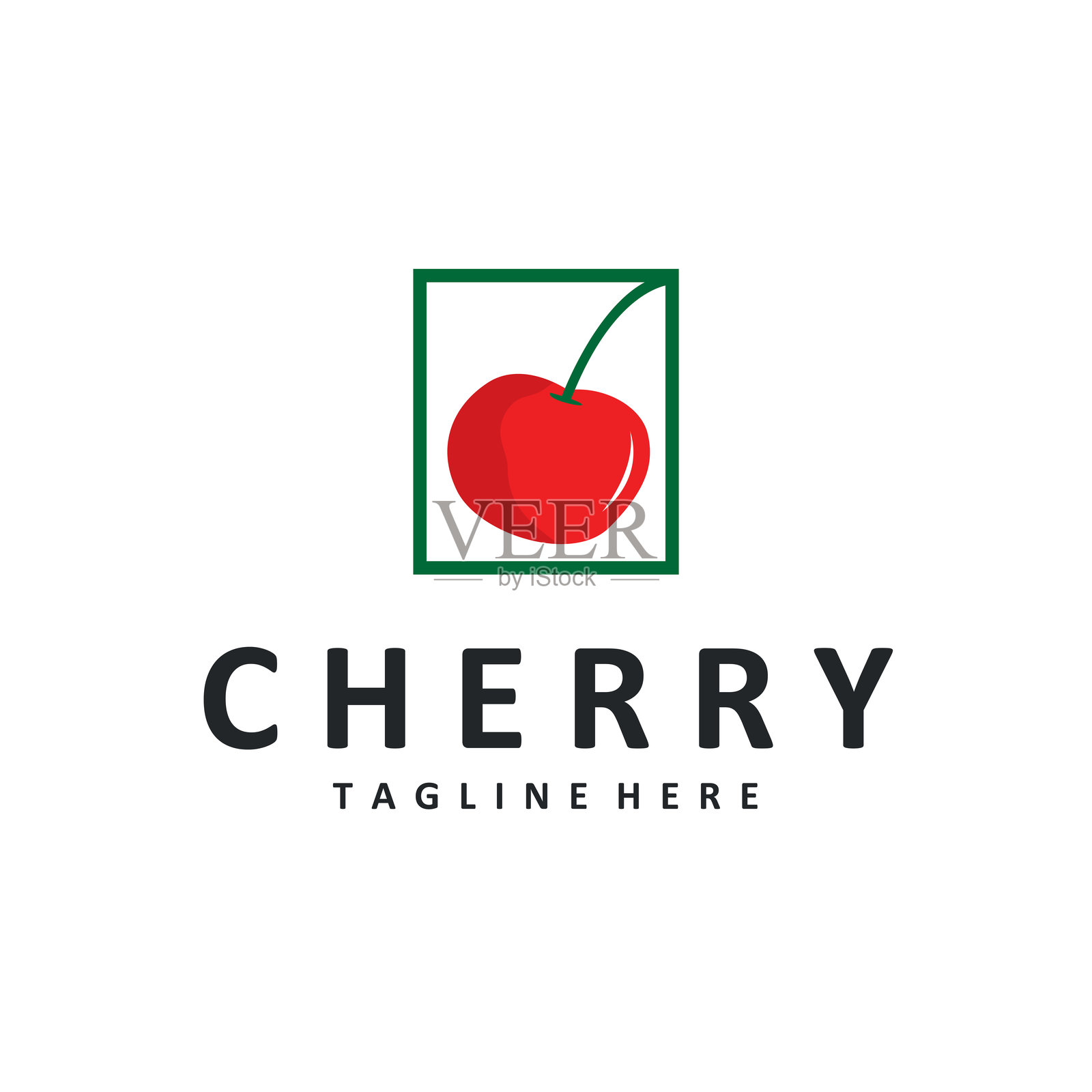 樱桃水果标志设计概念，红色水果与农民象征的剪影插图图标模板矢量设计插画图片素材