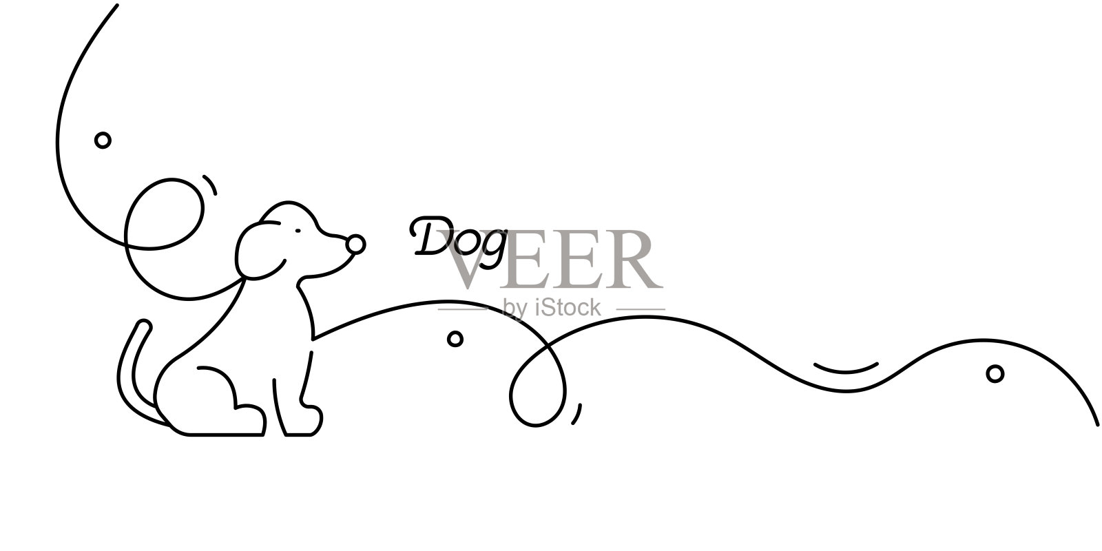 一笔画的狗图标。单线矢量插图插画图片素材