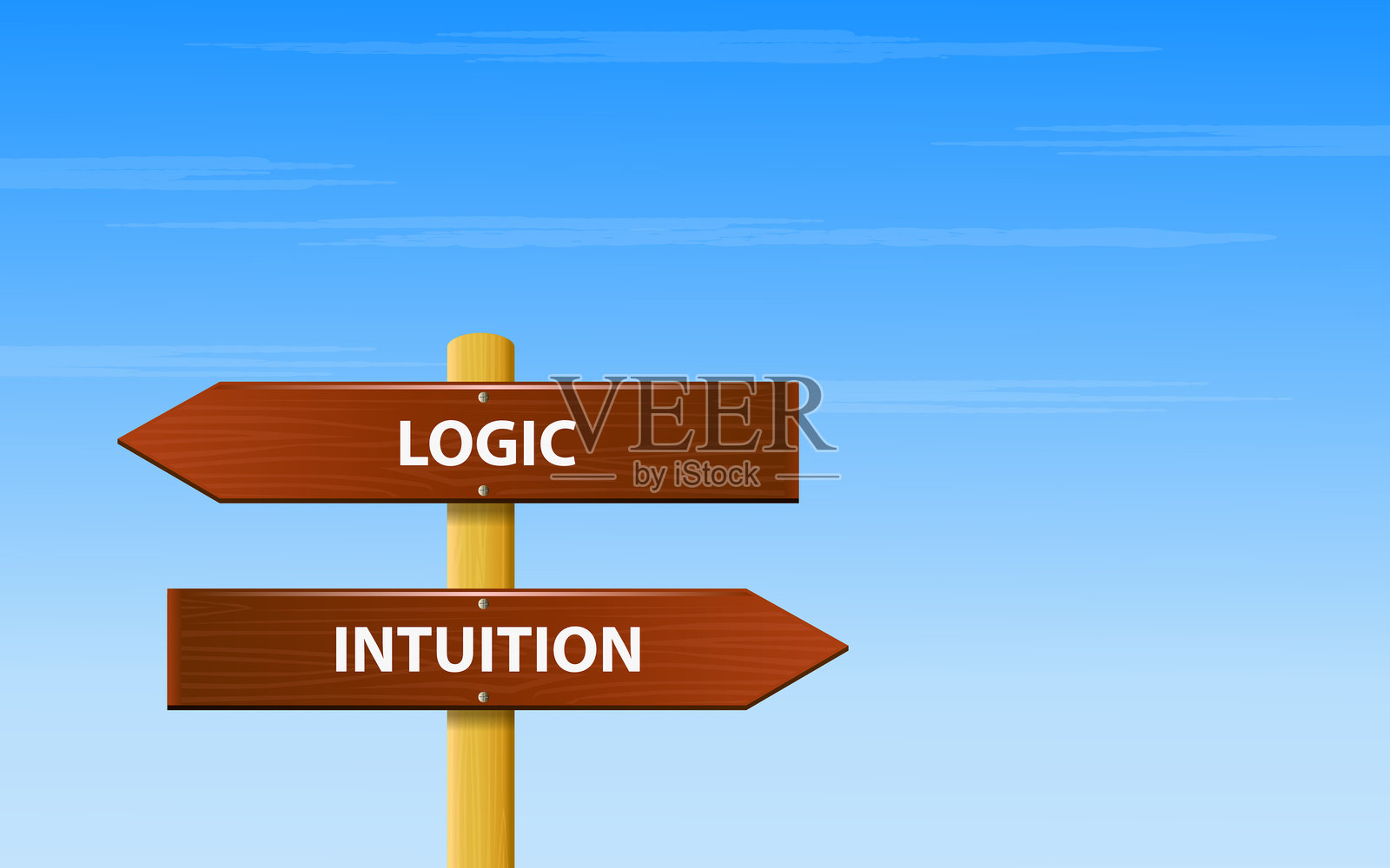 逻辑或直觉概念的木制招牌插画图片素材