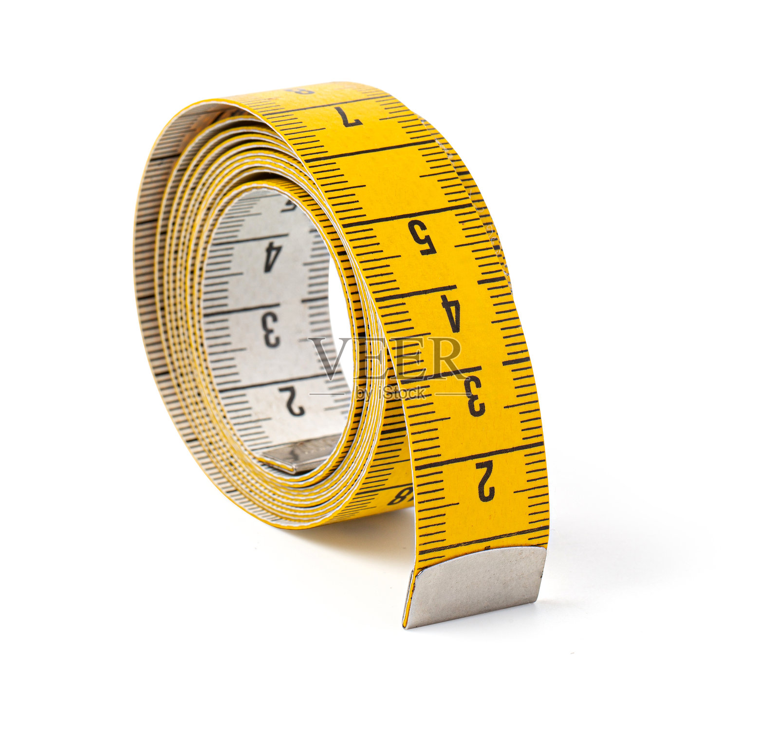 黄色卷尺在白色背景上照片摄影图片