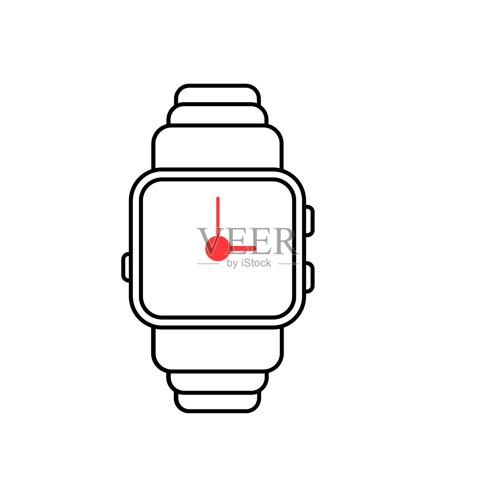 黑色线性腕表图标。设备，闹钟，术语，设备，齿轮，小工具，个性手表，生活方式的概念。扁平化风格是现代平面艺术设计在白色背景上的趋势插画图片素材