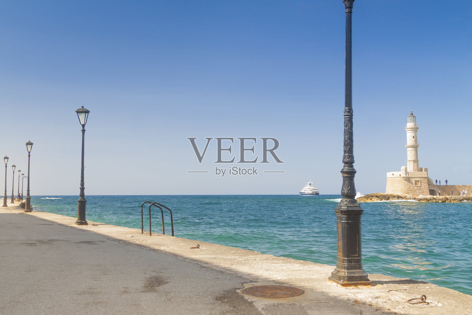 希腊，克里特岛，哈尼亚，灯塔照片摄影图片