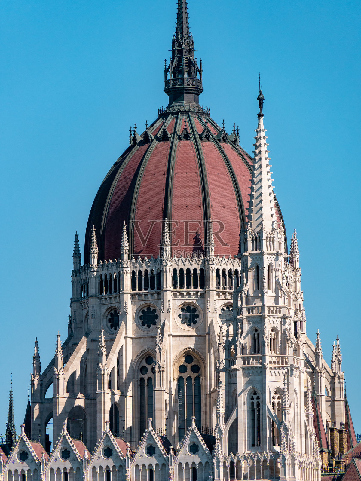 一个阳光明媚的下午，匈牙利议会大厦的特写镜头照片摄影图片