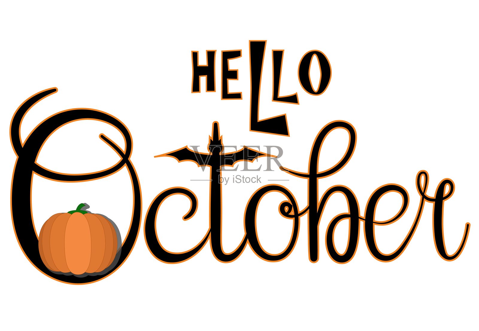 手写的“你好，十月”字母信息插画图片素材