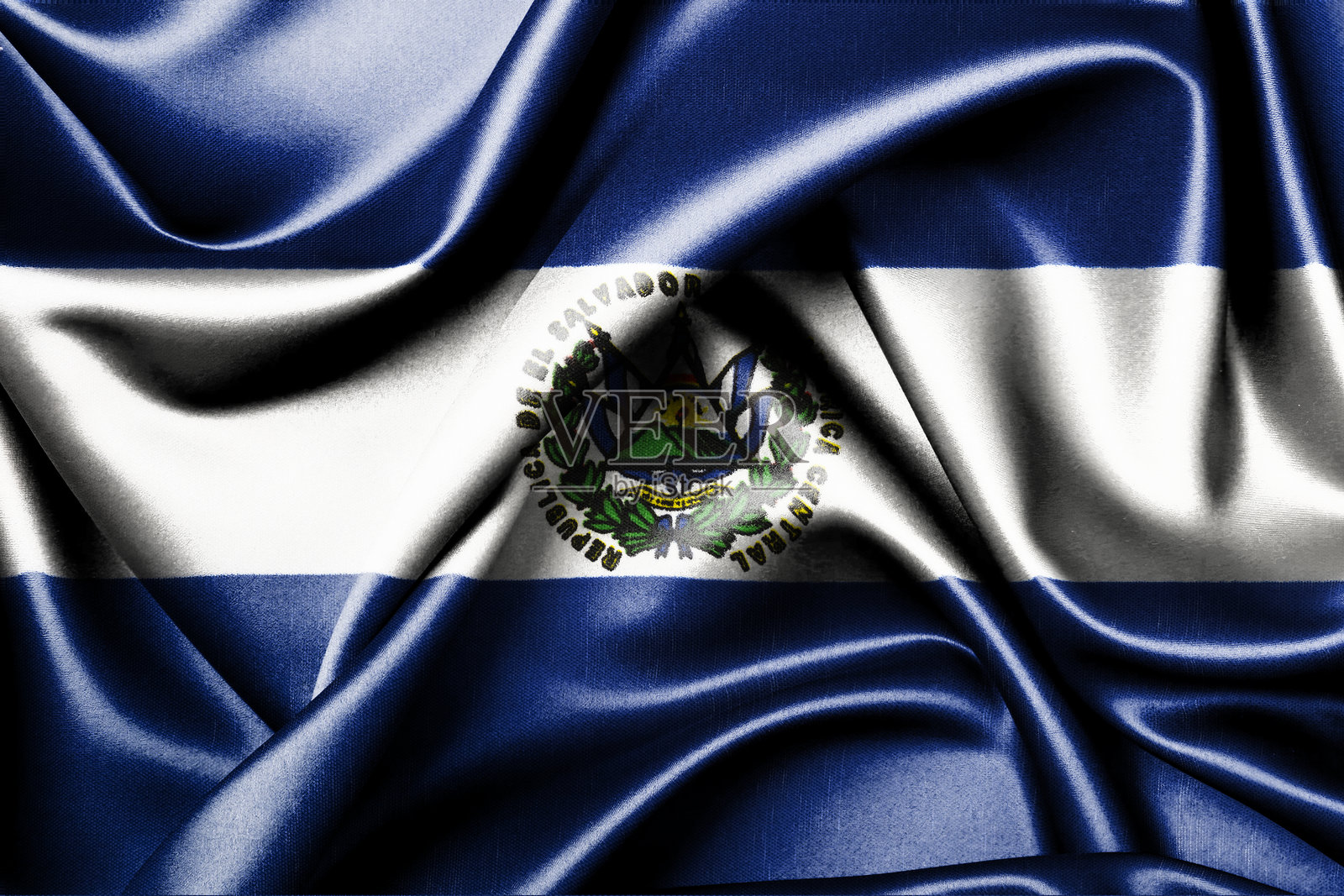 挥舞的萨尔瓦多国旗，3D插图。照片摄影图片