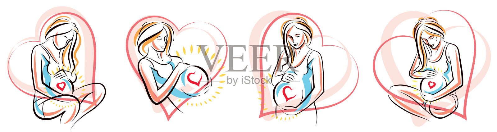 怀孕和母亲主题的矢量插图集插画图片素材