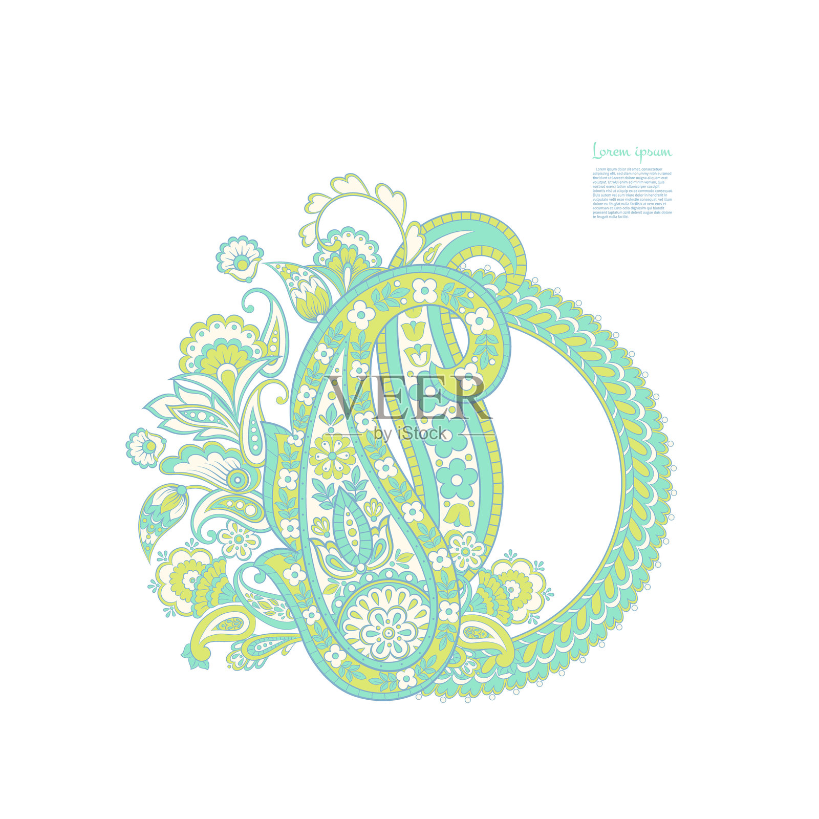 佩斯利矢量图案。孤立的奇幻花朵和叶子插画图片素材