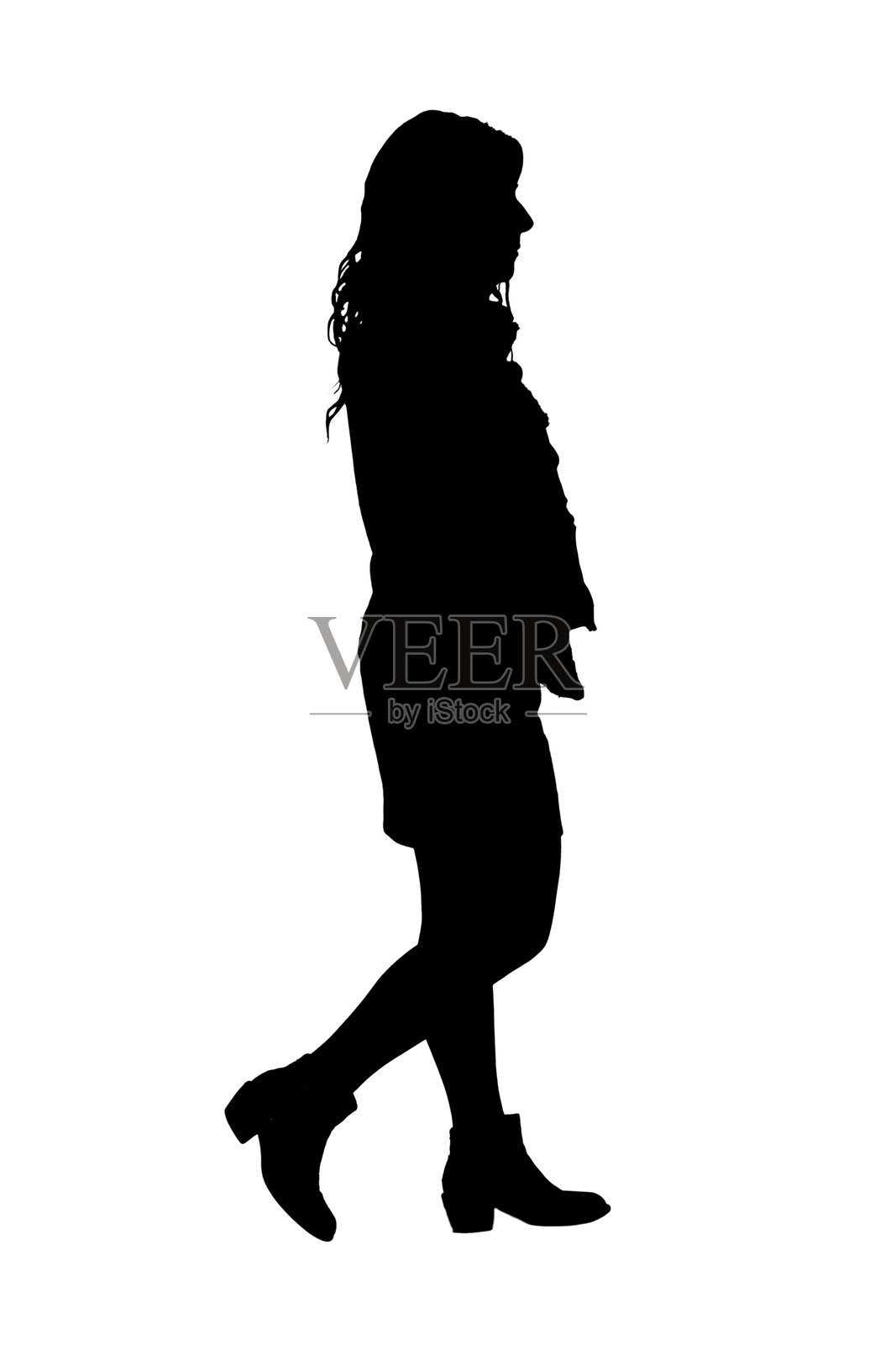 白色背景上侧面轮廓的女性行走姿态插画图片素材