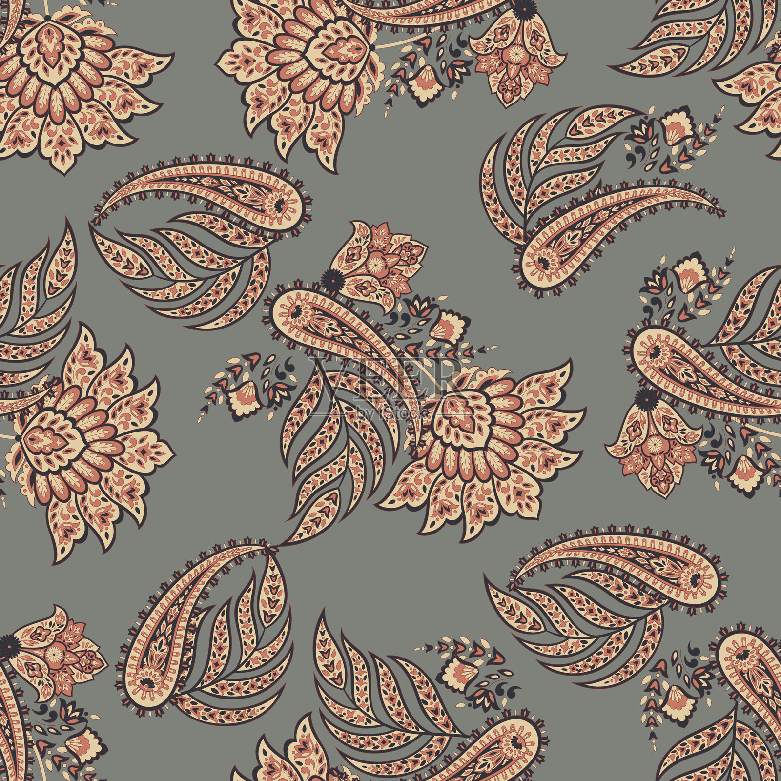 佩斯利花卉东方民族图案。无缝矢量装饰。时尚面料图案的装饰性图案。插画图片素材