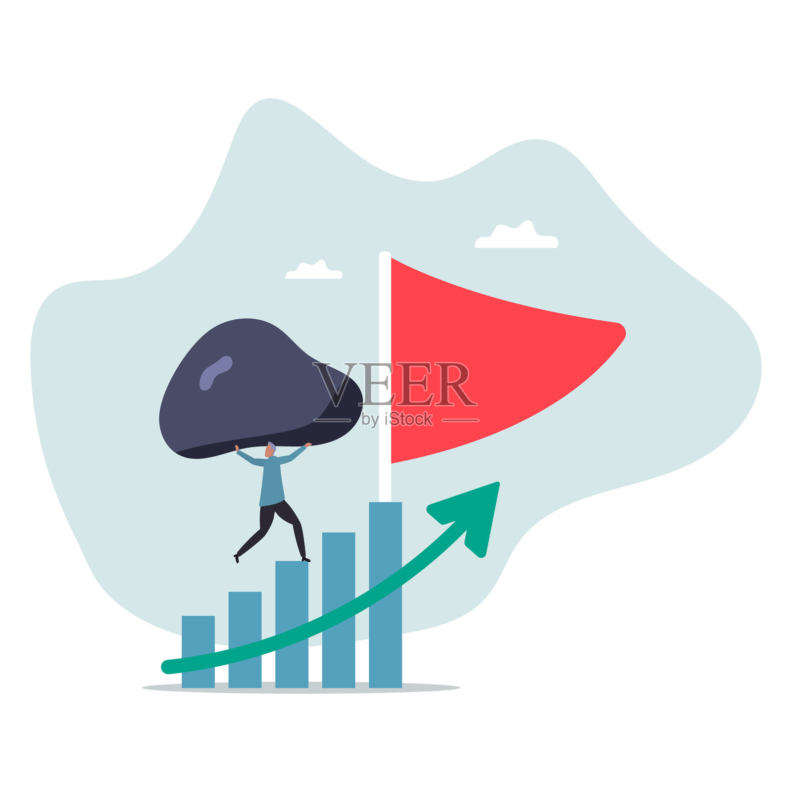 关于一个男人及其生活的艰难任务、问题或困难，以实现成功、克服挑战、重担或沉重的巨石，以及为成功付出的努力。插画图片素材