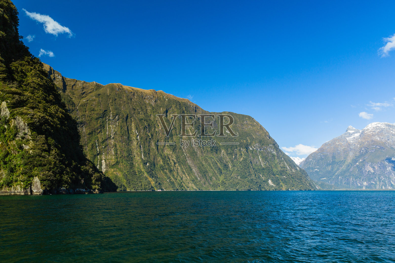 新西兰菲ordland国家公园米尔福德峡湾游轮上的景色照片摄影图片