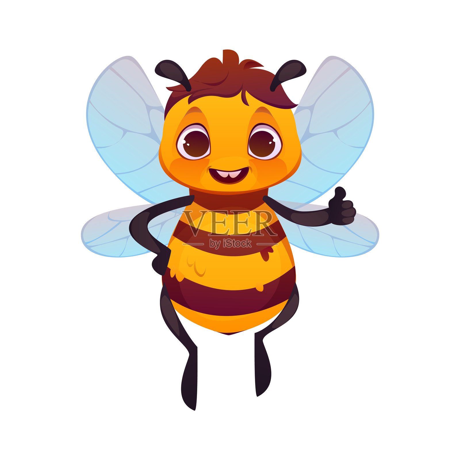 卡通蜜蜂角色做出竖起大拇指的手势插画图片素材