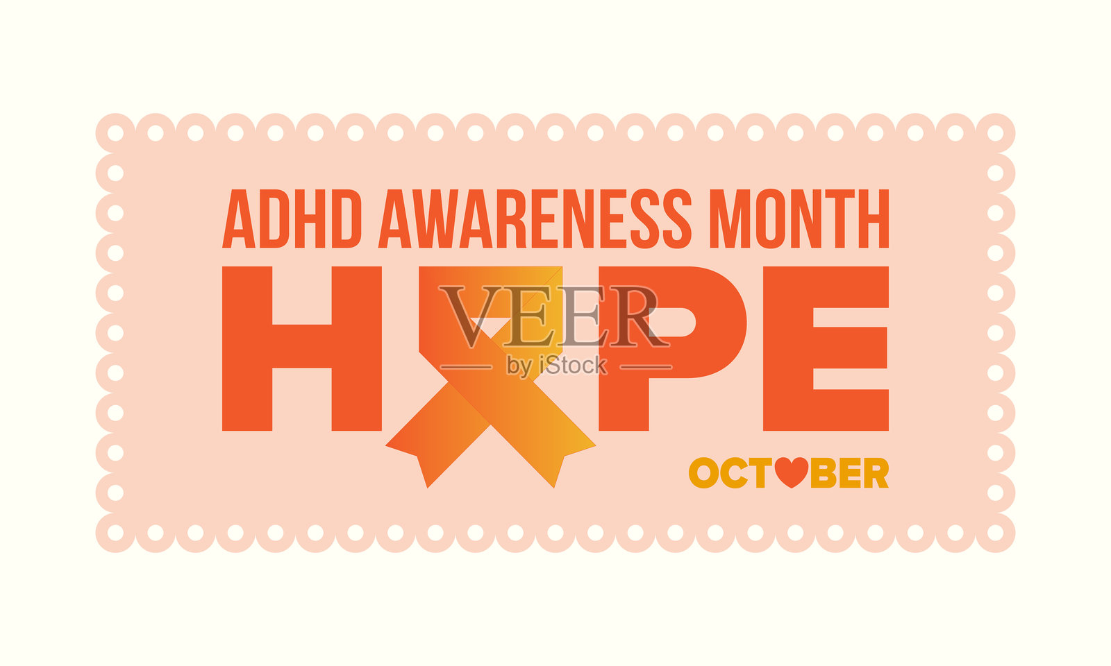 十月是注意力缺陷多动障碍（ADHD）意识月。在美国每年庆祝。健康护理概念。海报、贺卡、横幅和背景。矢量插图。插画图片素材