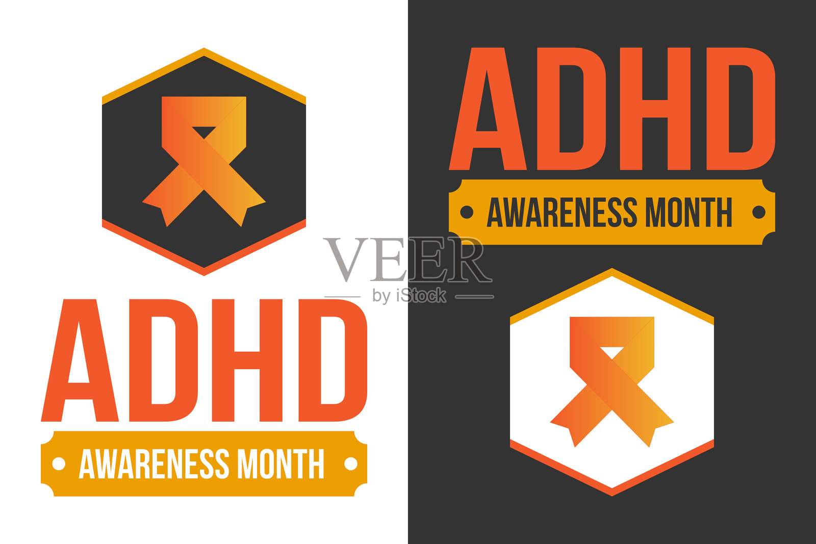 十月是注意力缺陷多动障碍（ADHD）意识月。在美国每年庆祝。健康护理概念。海报、贺卡、横幅和背景。矢量插图。插画图片素材