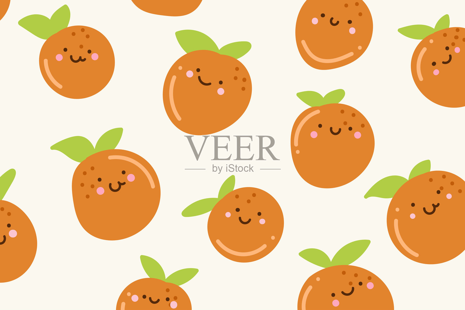 橙色卡通背景，适用于面料设计、纺织印刷、包装纸和封面。矢量插图。插画图片素材