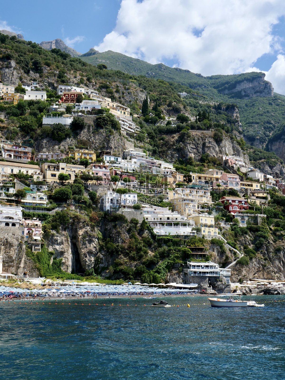 阿马尔菲海岸的波西塔诺城景照片摄影图片