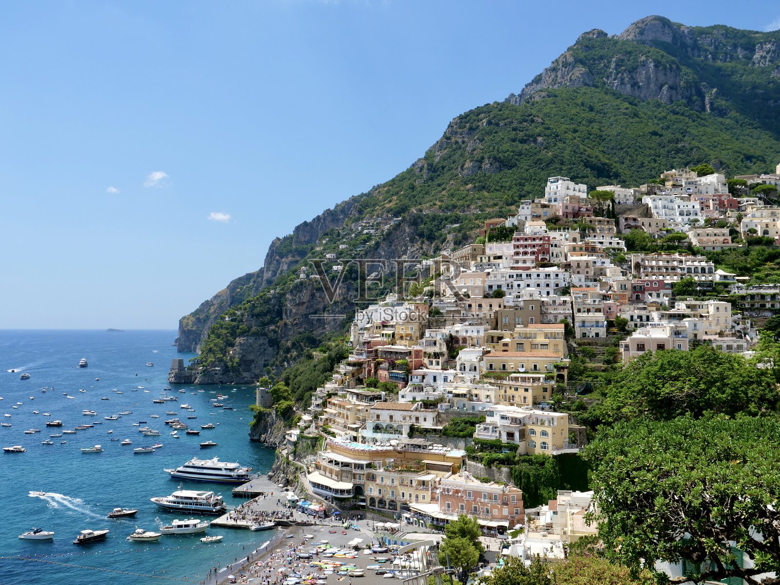 阿马尔菲海岸的波西塔诺城景照片摄影图片