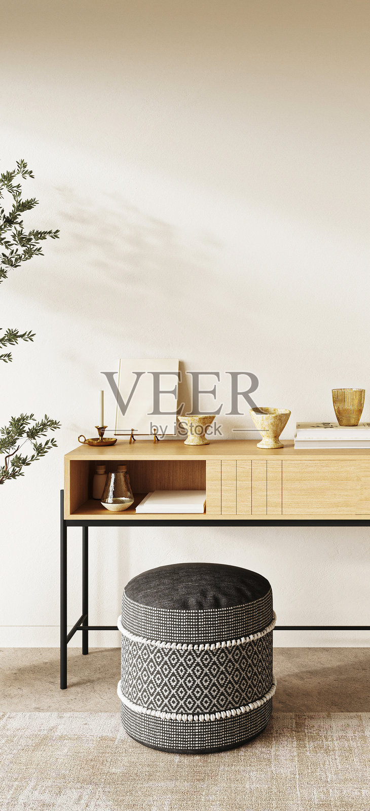 时尚现代的控制台桌，具有独特的装饰元素，提升外观，3D渲染照片摄影图片