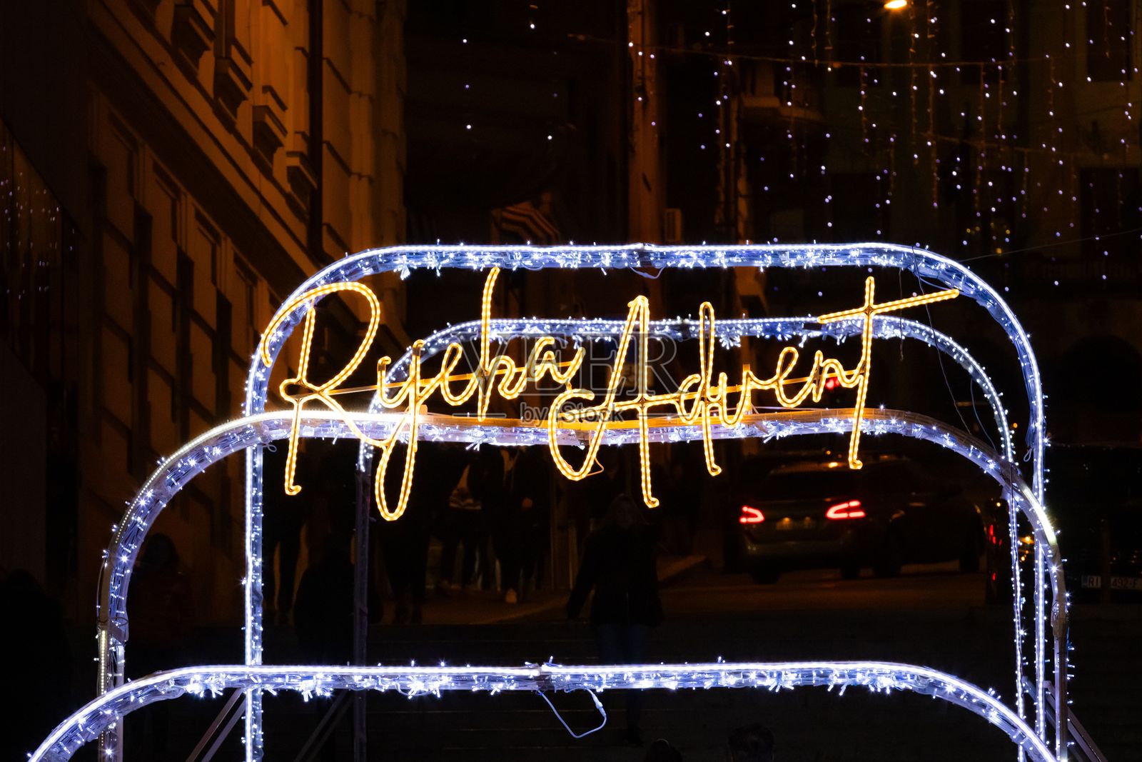 里耶卡的霓虹灯圣诞户外装饰照片摄影图片