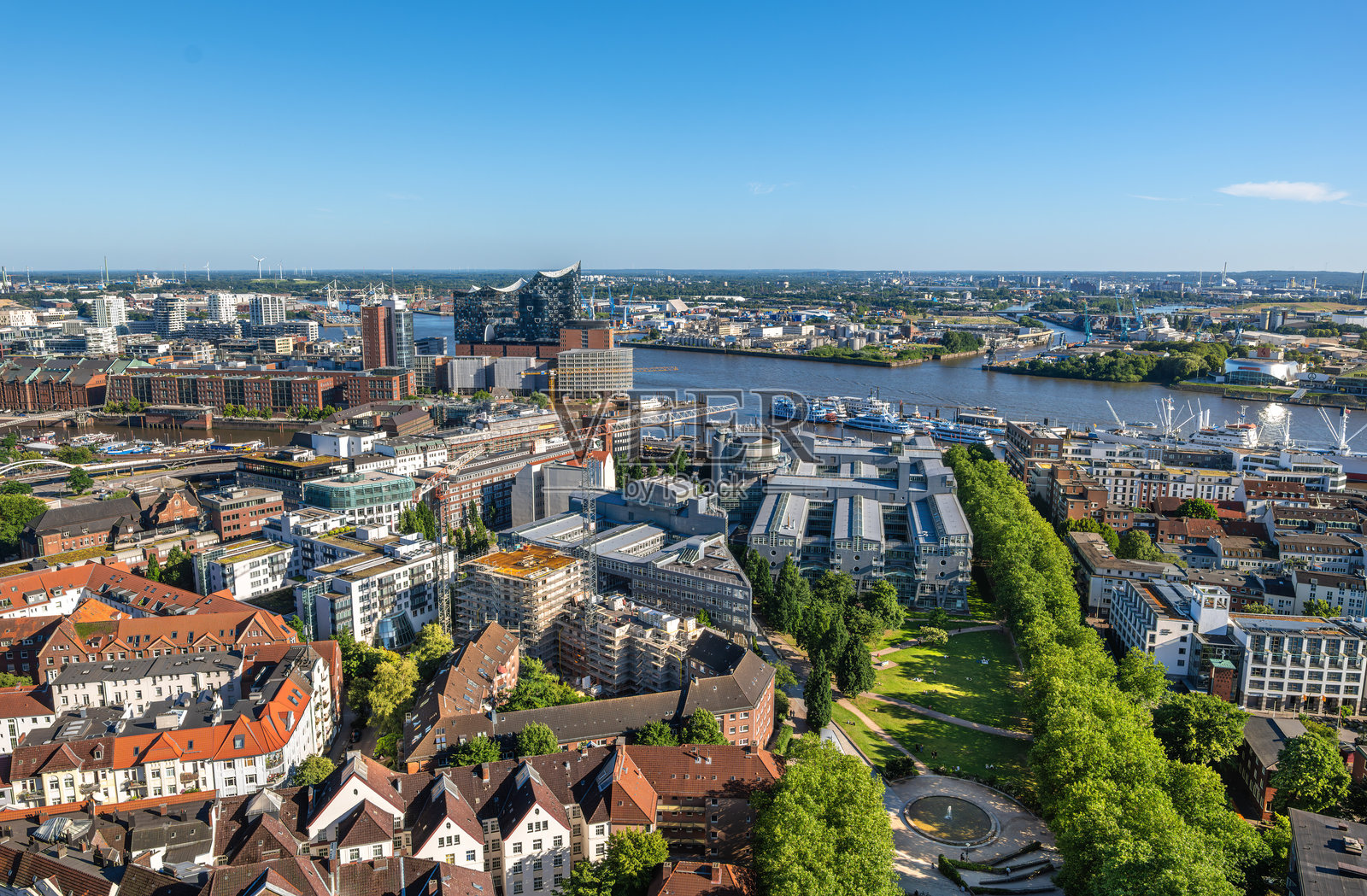 汉堡生机勃勃的城市景观鸟瞰图照片摄影图片