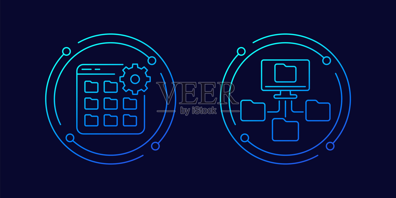 文件管理图标与文件夹，线性矢量设计插画图片素材
