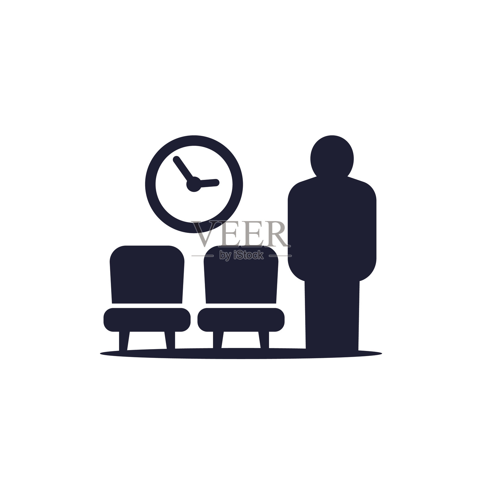 候诊室图标，带有椅子和一个人插画图片素材